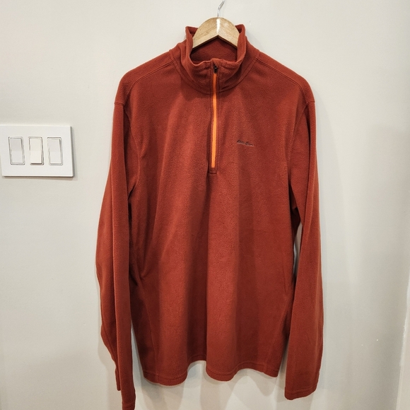Eddie Bauer Fleece Mens TXL Polartec Red Orange 1/4 Zip Pullover Sweater Hiking - Picture 1 of 12